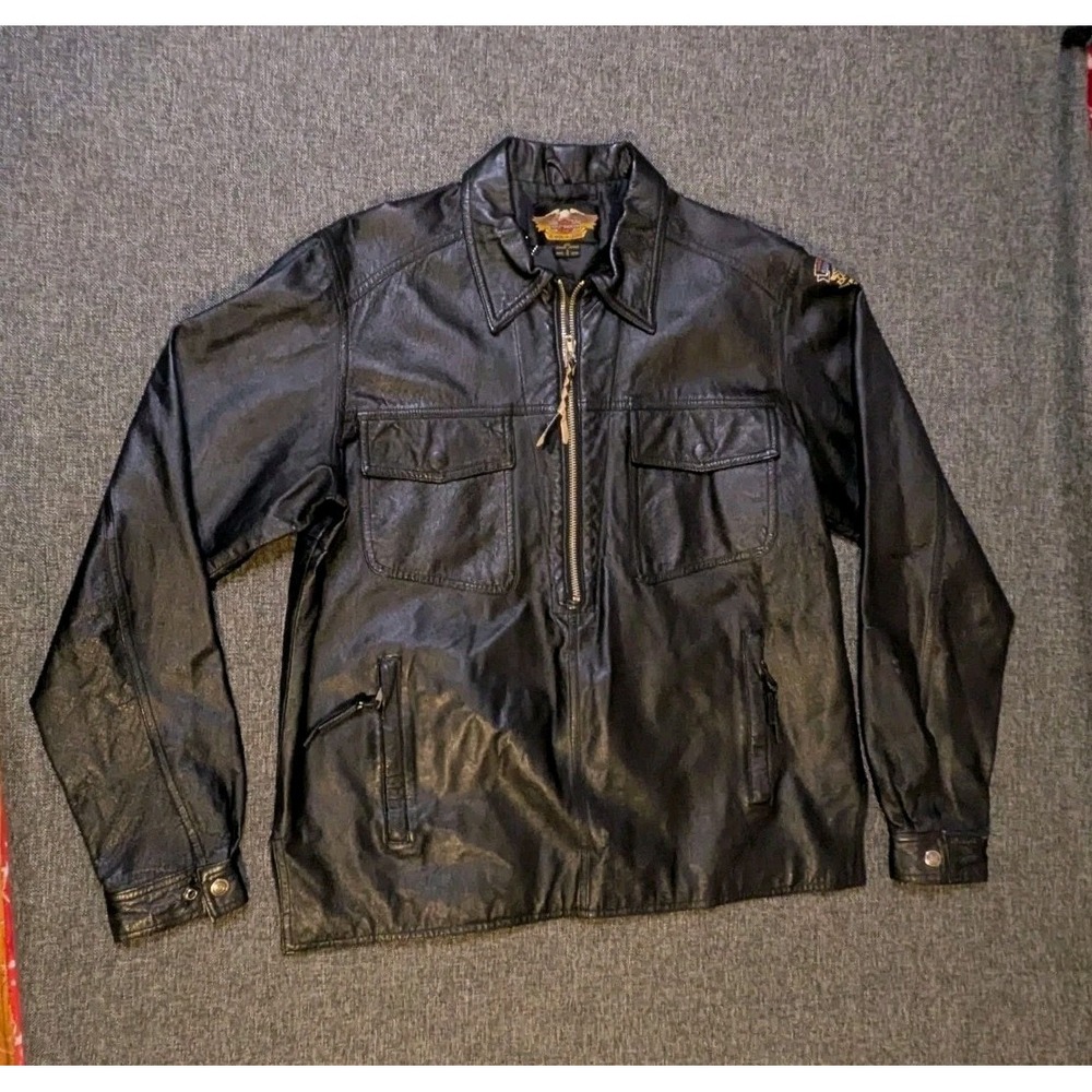 Harley-Davidson Womens Black Leather Motorcycle Jacket Embroidered Logo Large